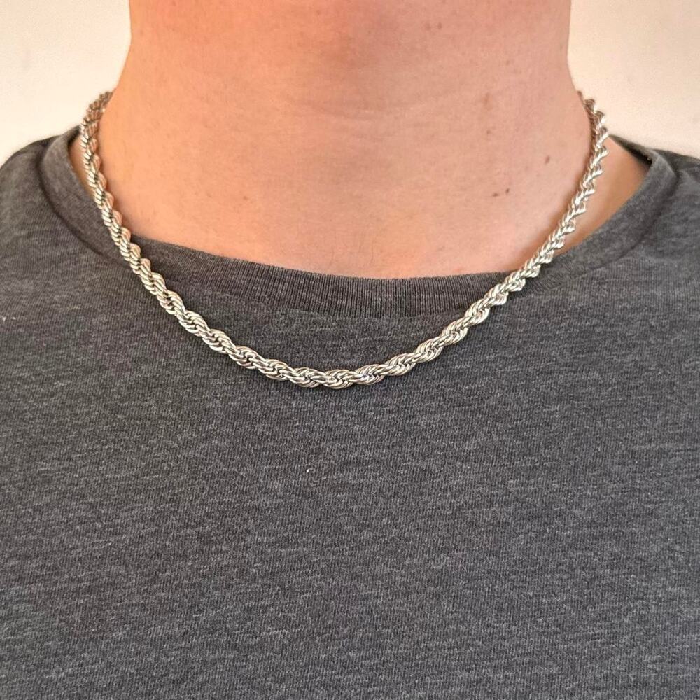 Silver Rope Chain Necklace 5mm 20 Inch Unisex Y2K Streetwear Jewelry
